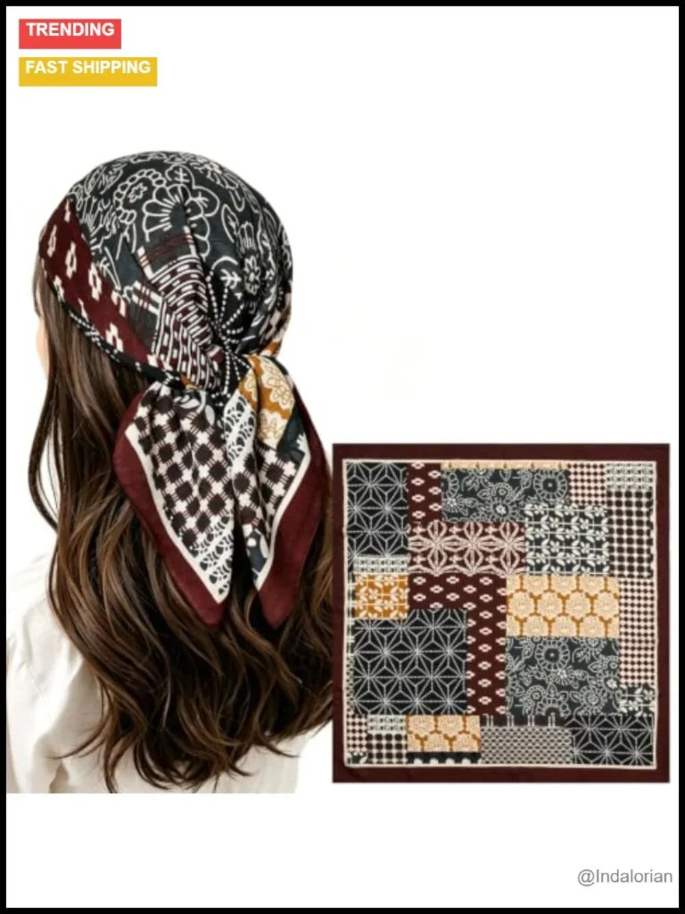 Large Square Head Scarf for Women, Soft Polyester Hair Wrap for Sleeping, Neck